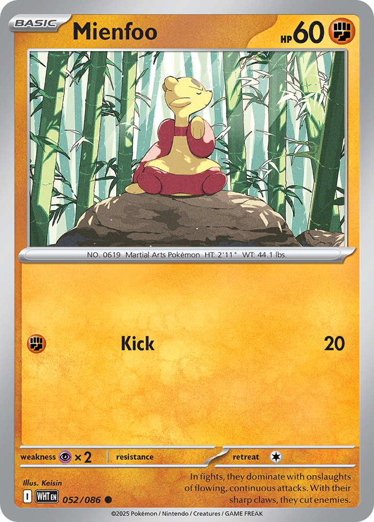Mienfoo 52 White Flare Pokémon card