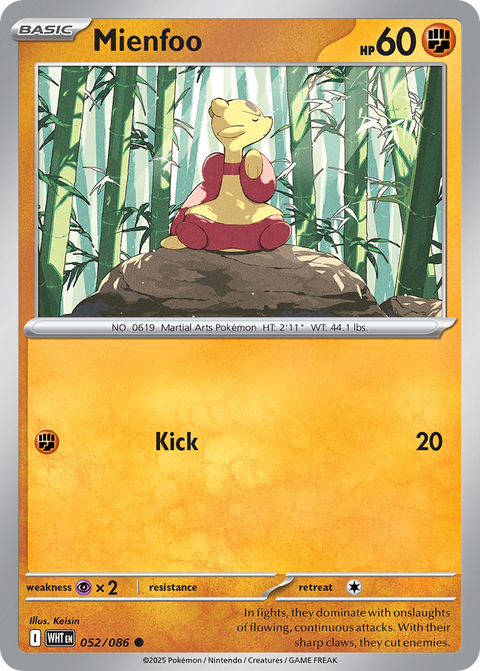 Mienfoo 52 White Flare Pokémon card