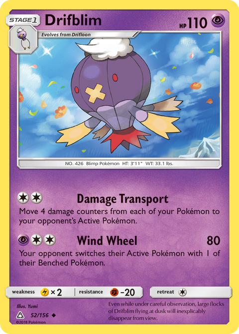 Drifblim 52 Ultra Prism Pokémon card