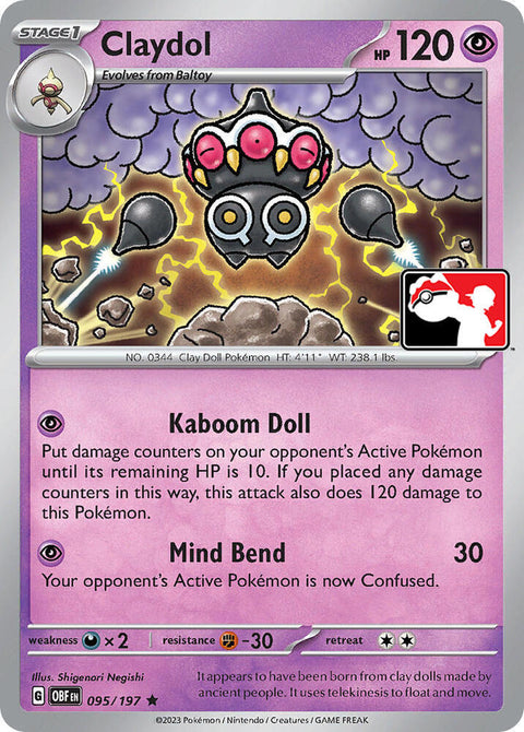 Claydol - 095/197 - Prize Pack Series Four — Play! Pokémon stamped prize pack card