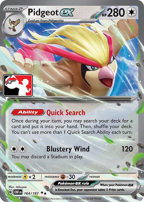Pidgeot ex - 164/182 - Prize Pack Series Five — Play! Pokémon stamped prize pack card