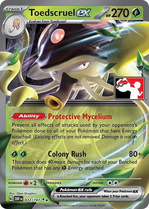 Toedscruel ex - 022/197 - Prize Pack Series Four — Play! Pokémon stamped prize pack card