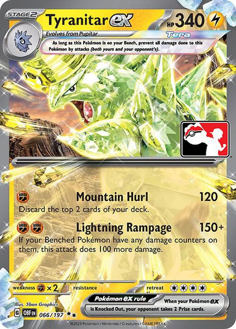 Tyranitar ex - 066/197 - Prize Pack Series Four — Play! Pokémon stamped prize pack card