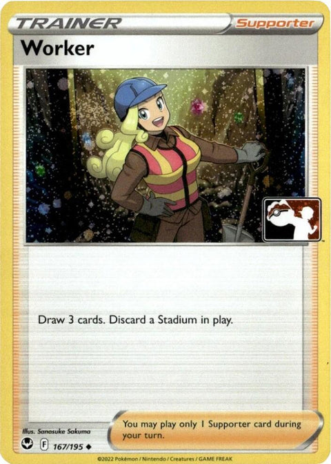 Worker - 167/198 - Prize Pack Series Four — Play! Pokémon stamped prize pack card