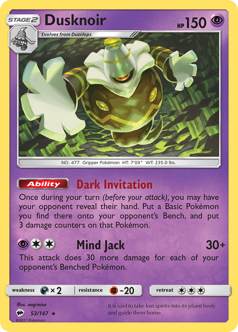 Dusknoir 53 Burning Shadows Pokémon card