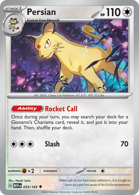 Persian 53 151 Pokémon card