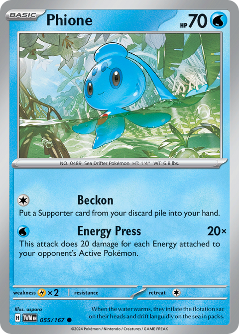 Phione 55 Twilight Masquerade Pokémon card