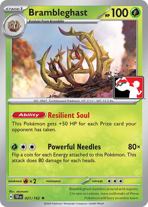 Brambleghast - 021/162 - Prize Pack Series Five — Play! Pokémon stamped prize pack card