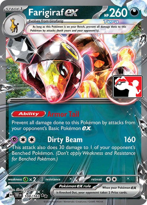 Farigiraf ex - 108/182 - Prize Pack Series Five — Play! Pokémon stamped prize pack card