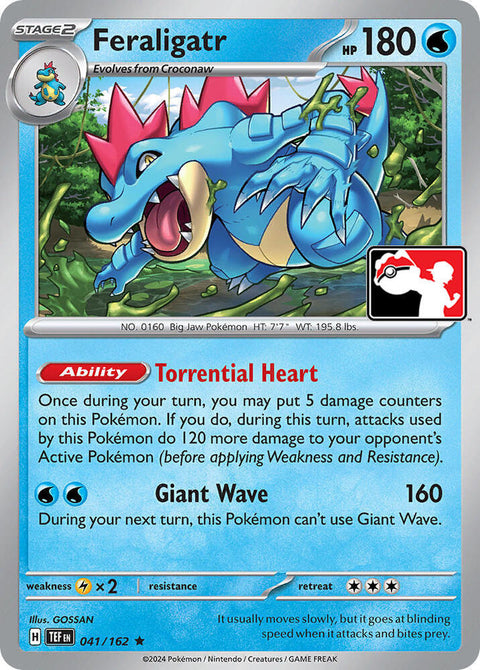 Feraligatr - 041/162 - Prize Pack Series Five — Play! Pokémon stamped prize pack card