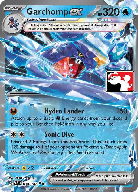 Garchomp ex - 038/182 - Prize Pack Series Five — Play! Pokémon stamped prize pack card