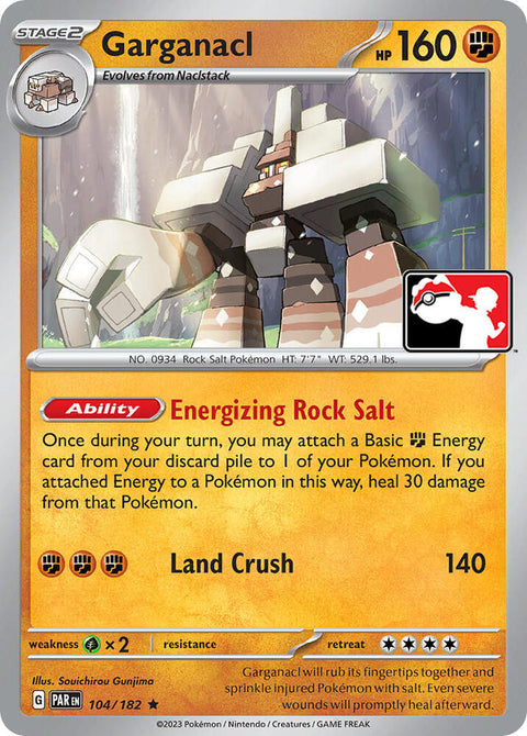 Garganacl - 104/182 - Prize Pack Series Five — Play! Pokémon stamped prize pack card
