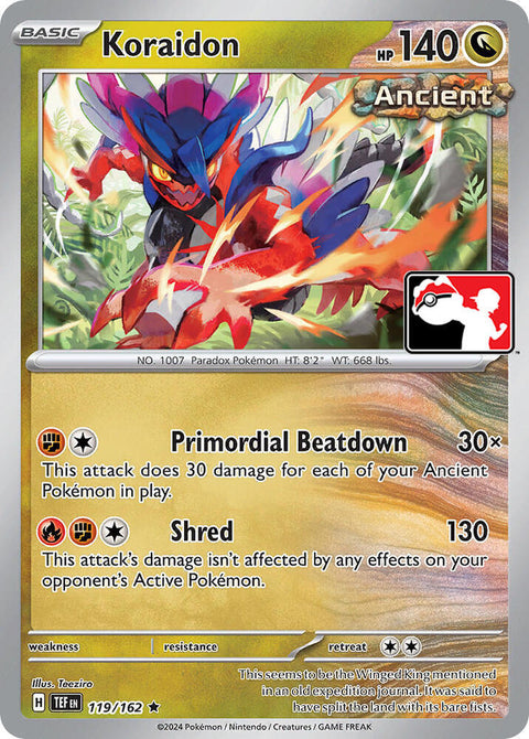 Koraidon - 119/162 - Prize Pack Series Five — Play! Pokémon stamped prize pack card