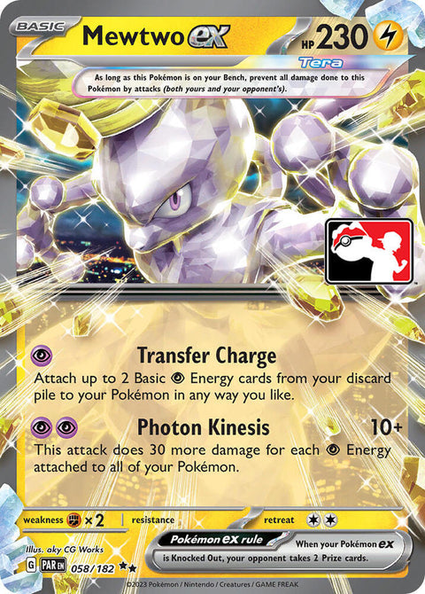 Mewtwo ex - 058/182 - Prize Pack Series Five — Play! Pokémon stamped prize pack card