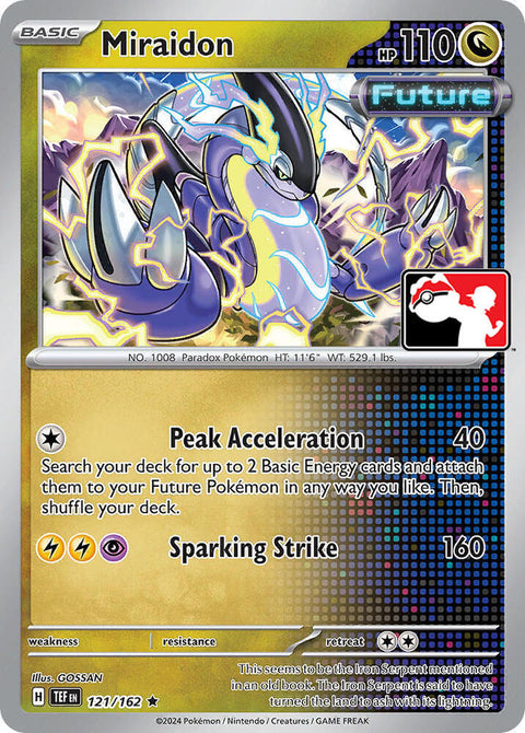 Miraidon - 121/182 - Prize Pack Series Six — Play! Pokémon stamped prize pack card