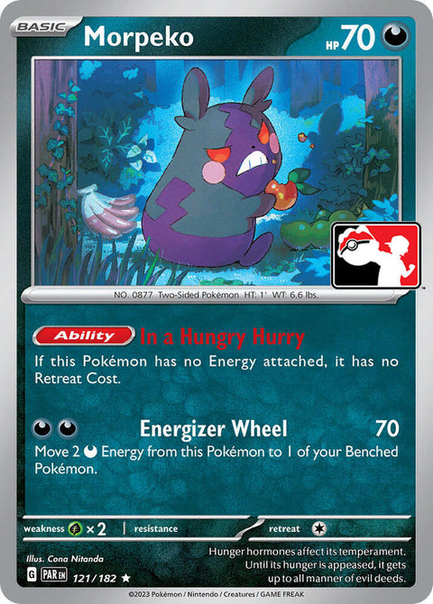 Morpeko - 072/167 - Prize Pack Series Six — Play! Pokémon stamped prize pack card