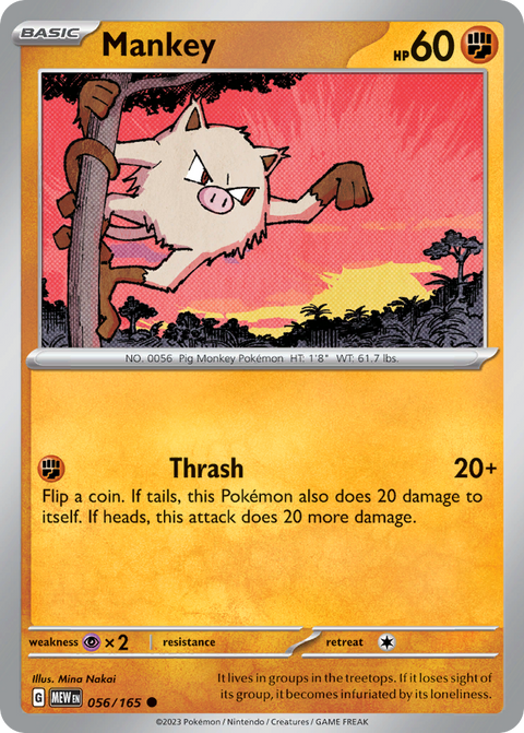 Mankey 56 151 Pokémon card