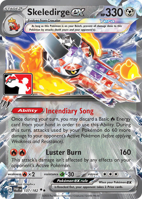 Skeledirge ex - 137/182 - Prize Pack Series Five — Play! Pokémon stamped prize pack card