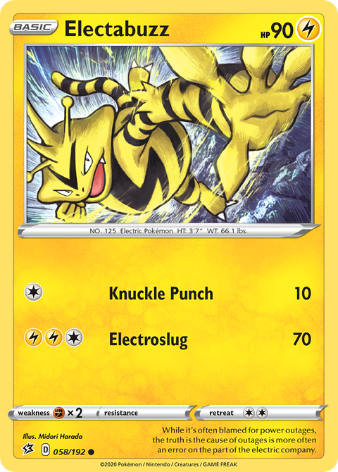 Electabuzz 58 Rebel Clash Pokémon card