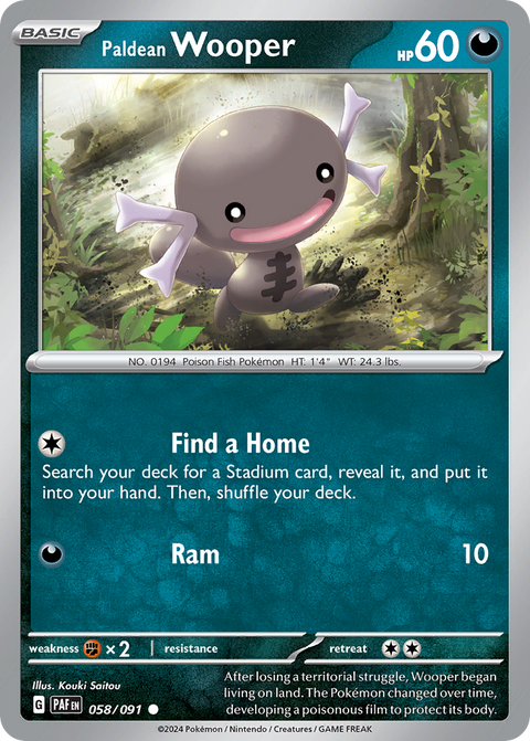 Paldean Wooper 58 Paldean Fates Pokémon card