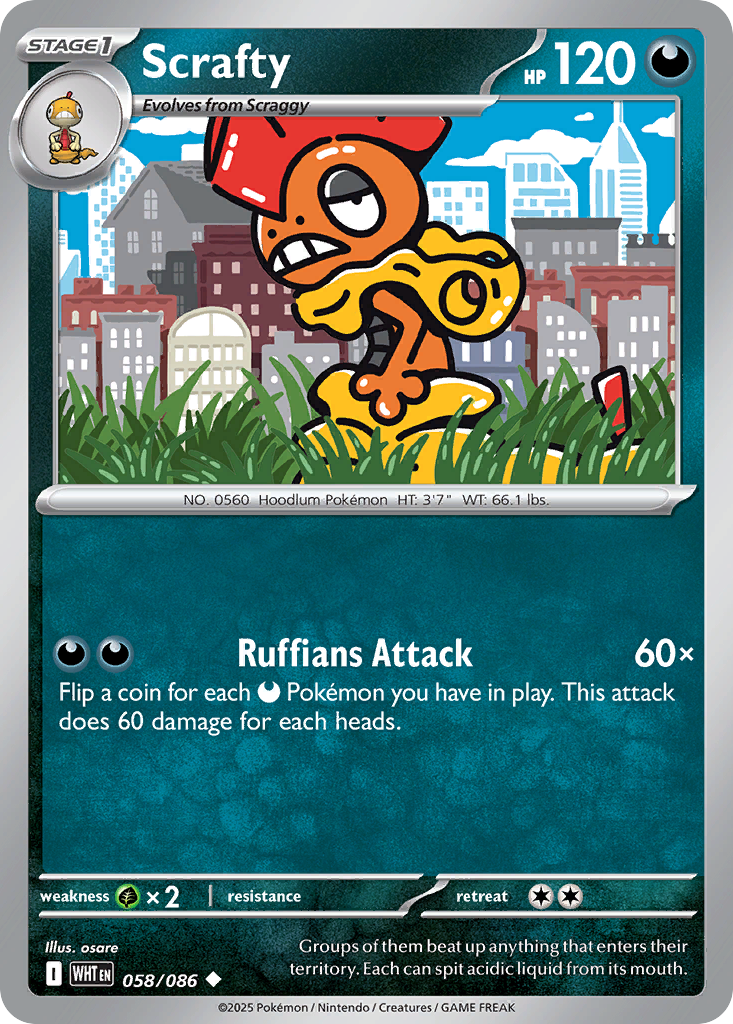 Scrafty 58 White Flare Pokémon card