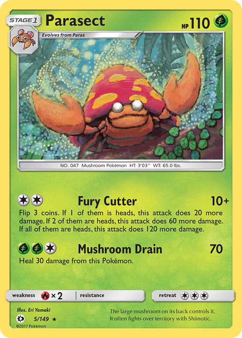 Parasect 5 Sun & Moon Pokémon card