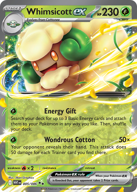 Whimsicott ex 5 White Flare Pokémon card