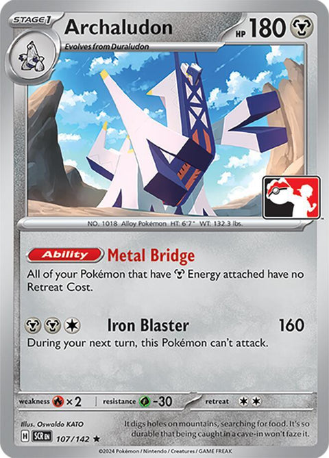 Archaludon - 107/142 - Prize Pack Series Seven — Play! Pokémon stamped prize pack card