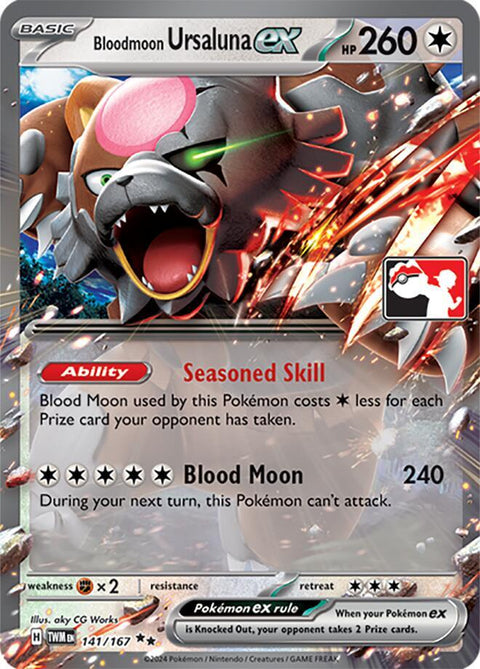 Bloodmoon Ursaluna ex - 141/167 - Prize Pack Series Seven — Play! Pokémon stamped prize pack card