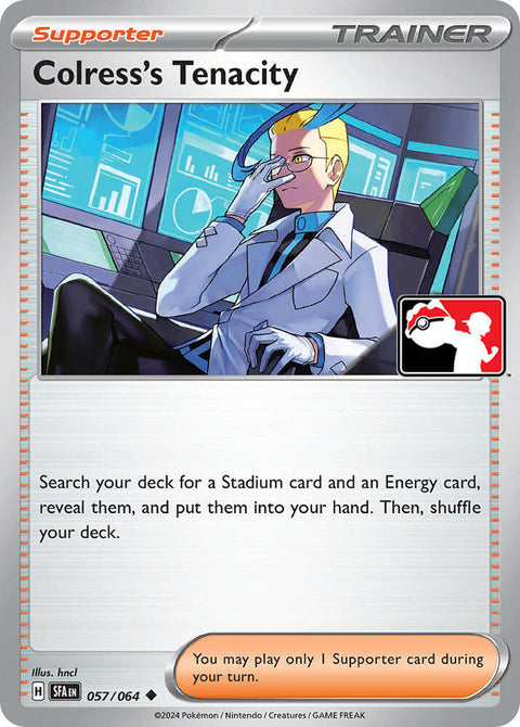 Colress's Tenacity - 057/064 - Prize Pack Series Six — Play! Pokémon stamped prize pack card