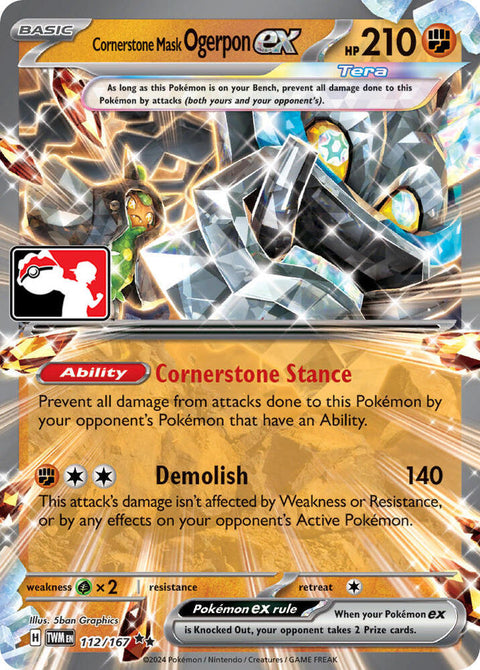 Cornerstone Mask Ogerpon ex - 112/167 - Prize Pack Series Six — Play! Pokémon stamped prize pack card