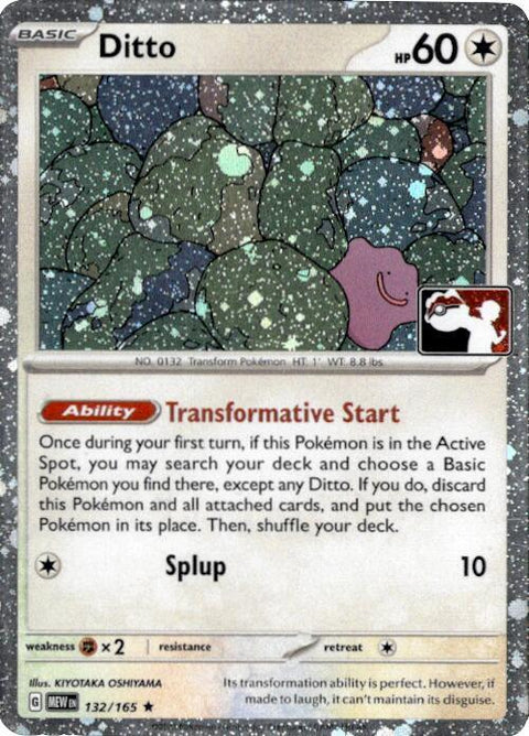 Ditto - 132/165 - Prize Pack Series Six — Play! Pokémon stamped prize pack card