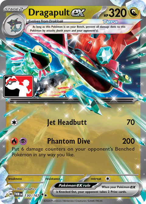Dragapult ex - 130/167 - Prize Pack Series Six — Play! Pokémon stamped prize pack card