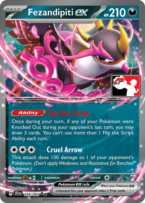 Fezandipiti ex - 038/064 - Prize Pack Series Seven — Play! Pokémon stamped prize pack card