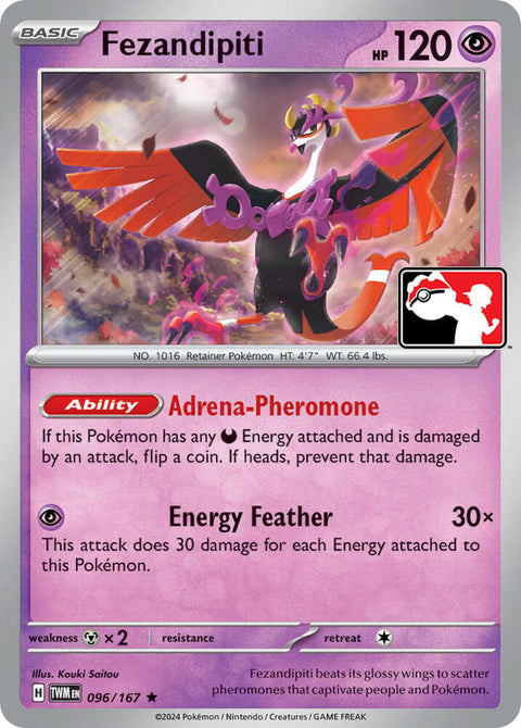 Fezandipiti - 096/167 - Prize Pack Series Six — Play! Pokémon stamped prize pack card