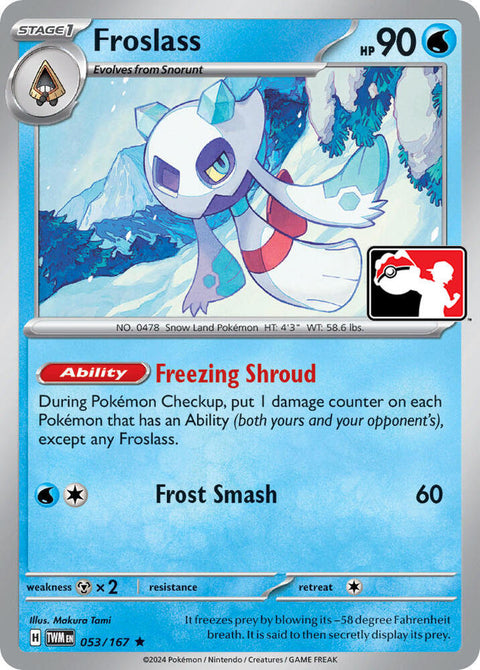 Froslass - 053/167 - Prize Pack Series Six — Play! Pokémon stamped prize pack card