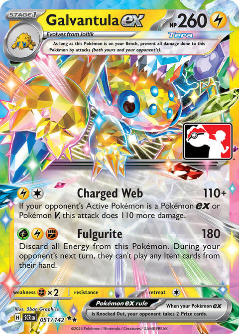Galvantula ex - 051/142 - Prize Pack Series Six — Play! Pokémon stamped prize pack card