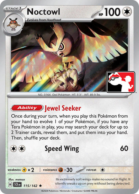 Noctowl - 115/142 - Prize Pack Series Six — Play! Pokémon stamped prize pack card