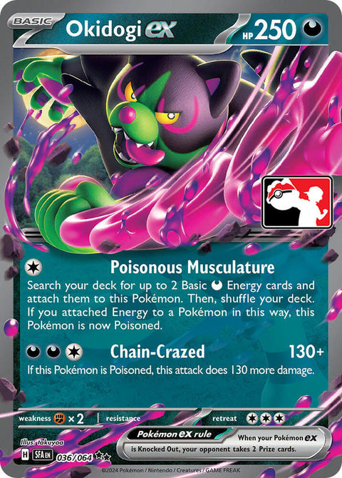Okidogi ex - 036/064 - Prize Pack Series Six — Play! Pokémon stamped prize pack card