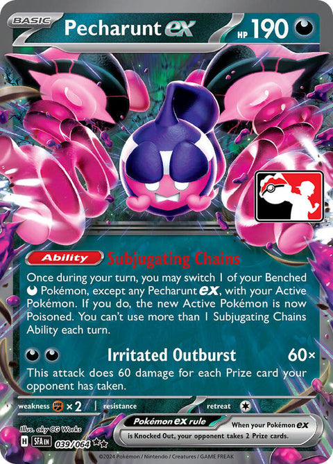 Pecharunt ex - 039/064 - Prize Pack Series Six — Play! Pokémon stamped prize pack card