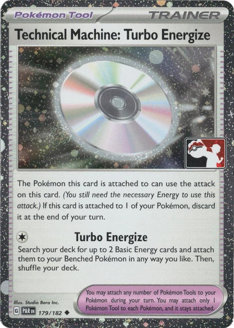 Technical Machine: Turbo Energize - 179/182 - Prize Pack Series Six — Play! Pokémon stamped prize pack card