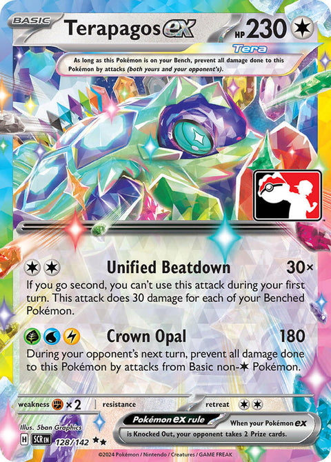 Terapagos ex - 128/142 - Prize Pack Series Seven — Play! Pokémon stamped prize pack card