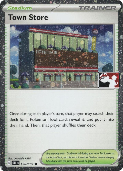 Town Store - 196/197 - Prize Pack Series Six — Play! Pokémon stamped prize pack card