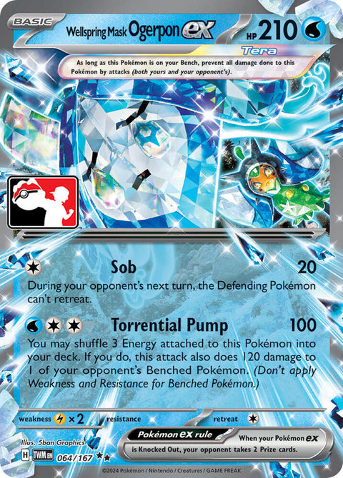 Wellspring Mask Ogerpon ex - 064/167 - Prize Pack Series Six — Play! Pokémon stamped prize pack card
