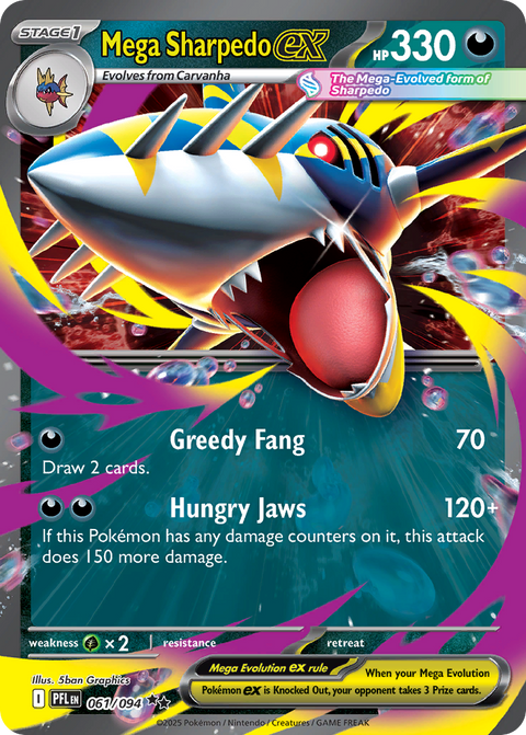 Mega Sharpedo ex 61 Phantasmal Flames Pokémon card