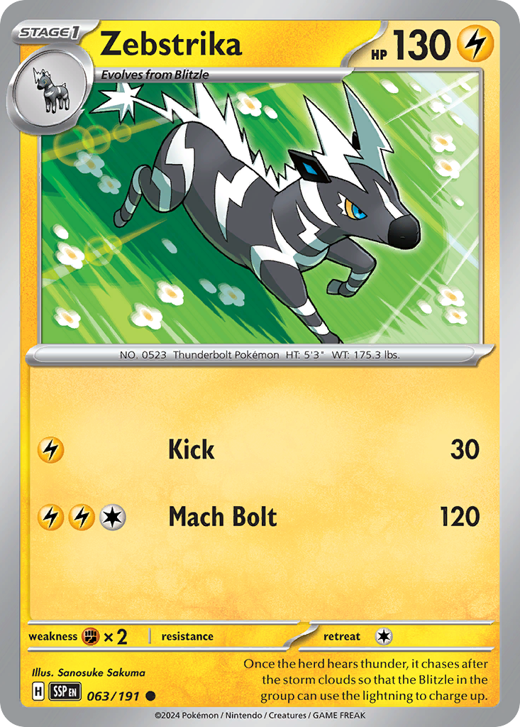 Zebstrika 63 Surging Sparks Pokémon card