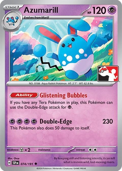 Azumarill - 074/191 - Prize Pack Series Seven — Play! Pokémon stamped prize pack card