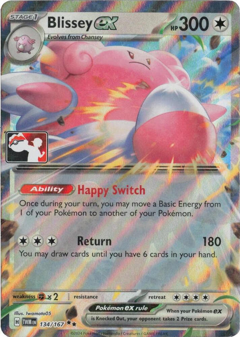 Blissey ex - 134/167 - Prize Pack Series Seven — Play! Pokémon stamped prize pack card