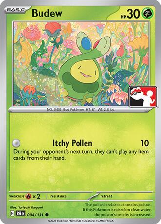 Budew - 004/131 - Prize Pack Series Seven — Play! Pokémon stamped prize pack card