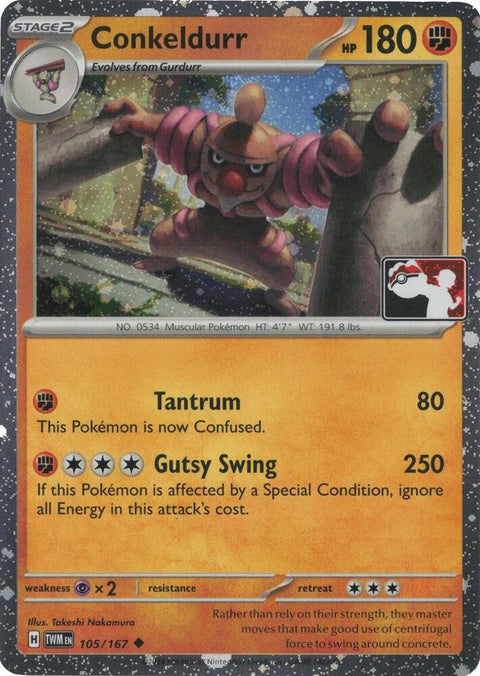 Conkeldurr - 105/167 - Prize Pack Series Seven — Play! Pokémon stamped prize pack card